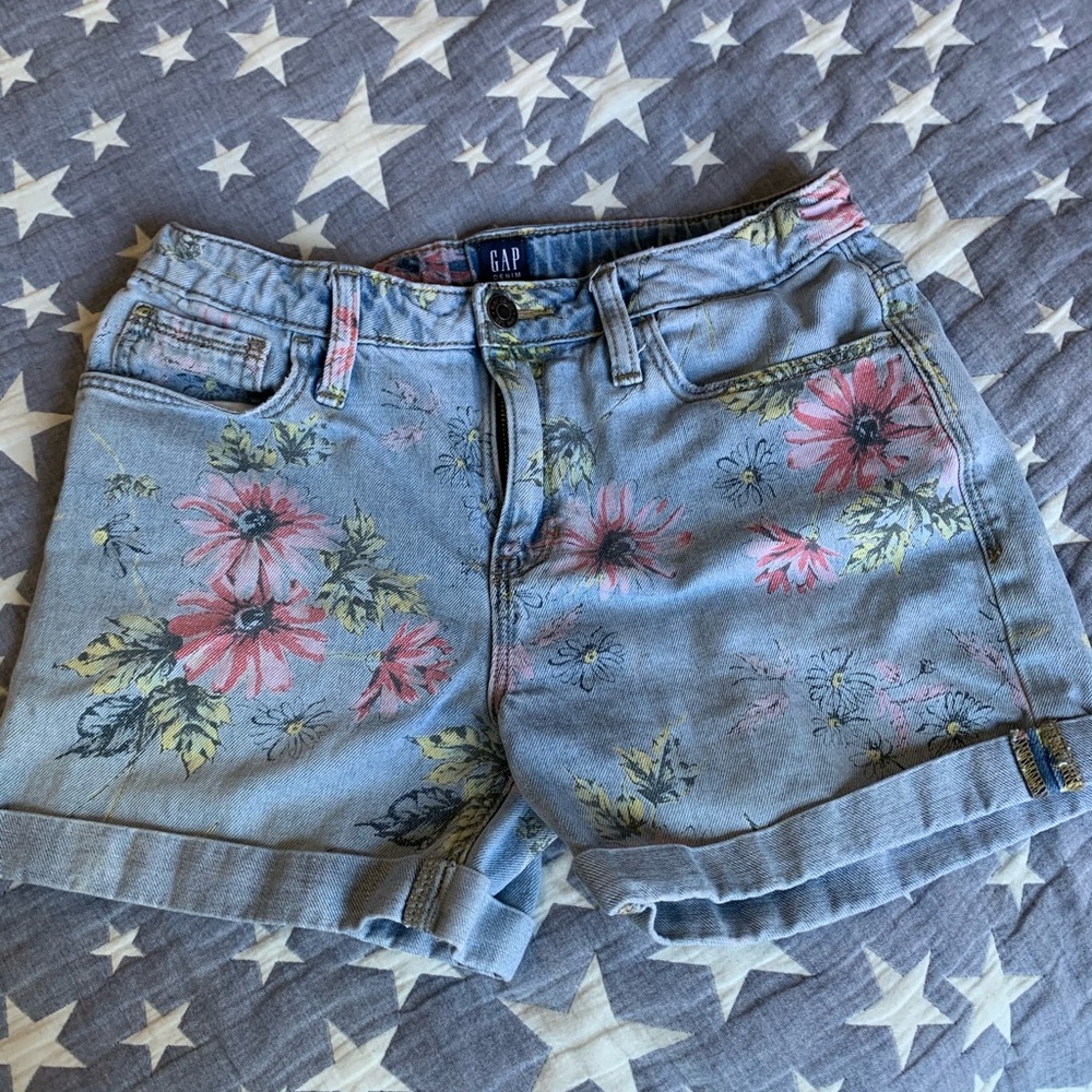 Gap girls floral denim shorts size 16